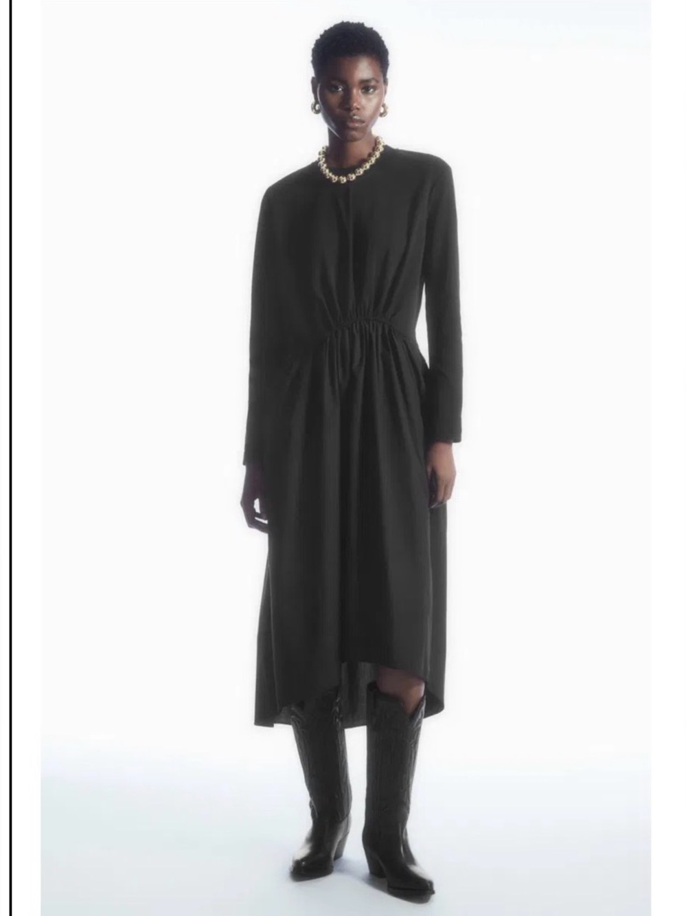 COS Asymmetric Gathered-Waist Midi Dress
